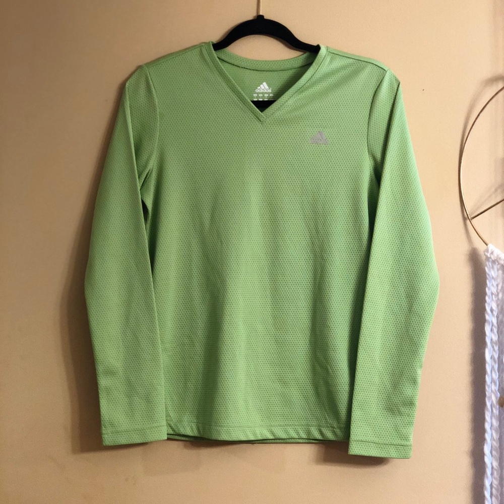 Adidas Green V-Neck Long Sleeve Active Top